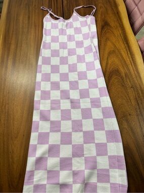 The softest Lavender & White Checkered Spaghetti Strap Dress